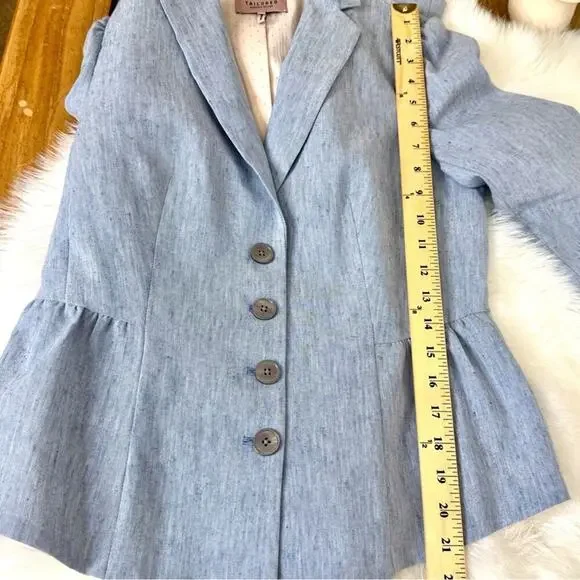 Rebecca Taylor TAILORED Peplum Linen Blend Blazer Jacket Light Blue S - Picture 12 of 14